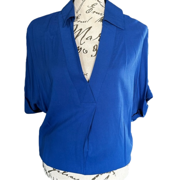 SHEIN✨ Women’s Notched Neck Batwing Sleeve Oversized Blouse 👚💙 Size Small - Picture 2 of 11